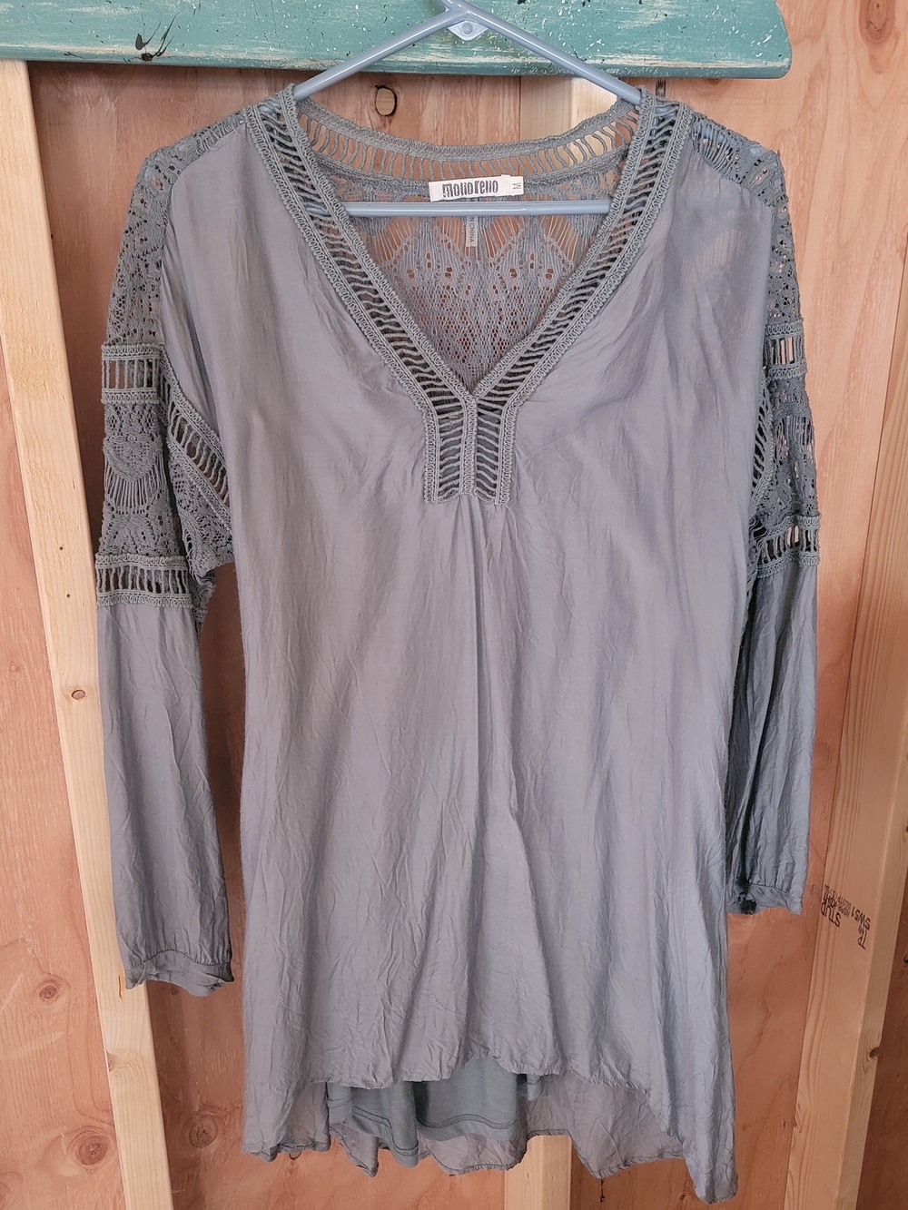 Lace-Inset V-Neck Tunic Top in Sage Gray With Matching Long Tank